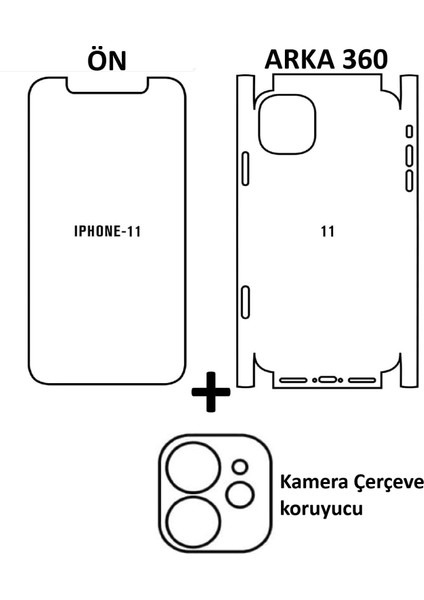 Cda Store Iphone 11 Uyumlu Ön+Arka+Kamera Çerçeve Koruyuculu 360 Derece Ekran Koruyucu Jelatin