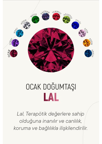 Ocak Lal Doğum Taşı Çiçek Motifli Telkari Gümüş Kolye