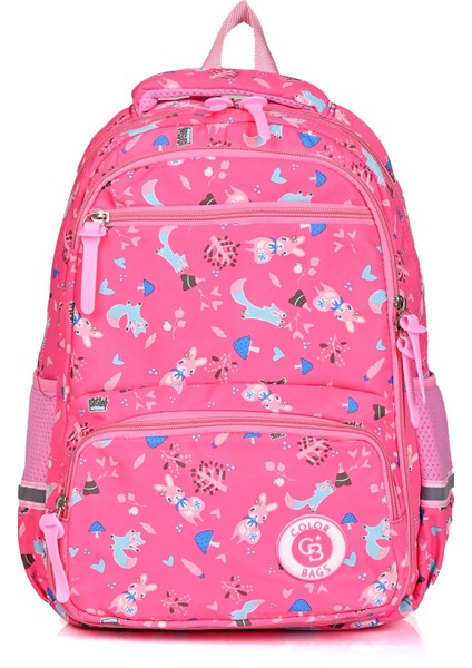 Geniş Hacimli Terletmeyen Ortopedik Sırt Destekli Tavşan Desenli Ilkokul Sırt Çantası Pembe