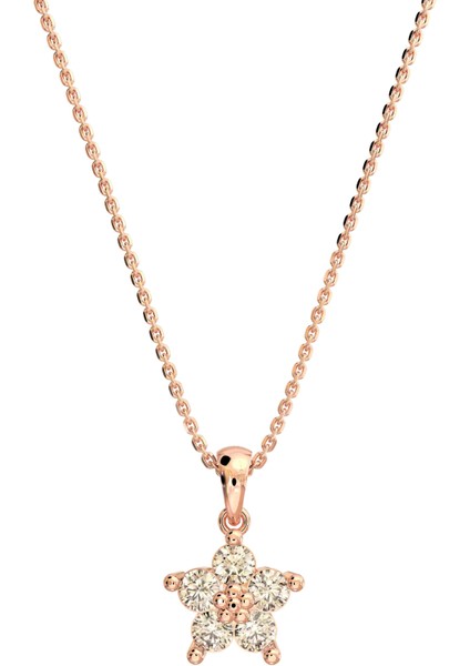 Zirkon Taşlı Rose Manolya Çiçeği Gümüş Kolye