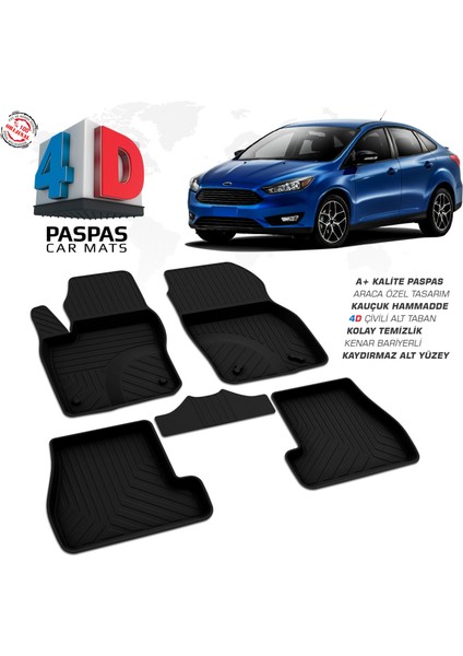 Ford Focus 3.5 Makyajlı Sedan Ferrous 4d Havuzlu Kauçuk Paspas 2015 2019