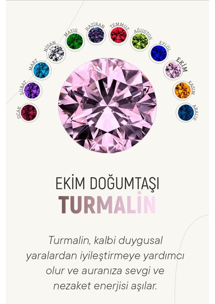 Ekim Turmalin Doğum Taşı Çiçek Motifli Telkari Gümüş Kolye