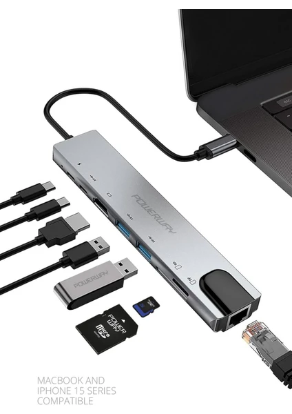 Type-C Hub Dönüştürücü HDMI USB Micro Sd Çevirici 8 Girişli Çoğaltıcı Universal Uyumluluk