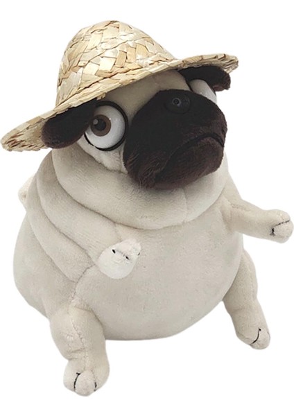 Dekorasyon Için Hasır Şapka Pug Heykelcikli Komik Animasyonlu Peluş Hayvan Oyuncak (Yurt Dışından) modelleri