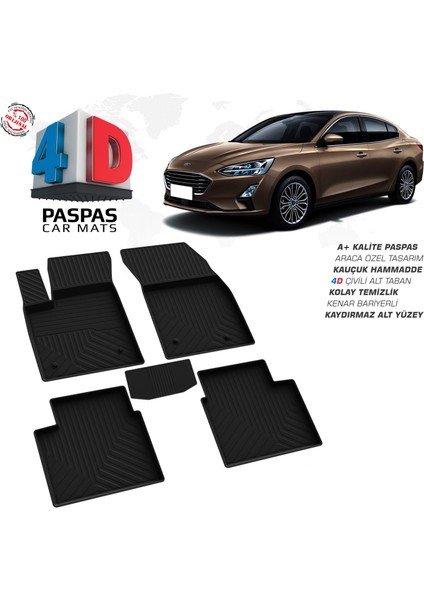 Ford Focus 4 Sedan Ferrous 4d Havuzlu Kauçuk Paspas 2019 ve Üstü