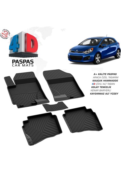 RK Carshop Kia Rio 3 Ferrous 4d Havuzlu Kauçuk Paspas 2011 2016