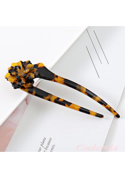 Leopar Flower Fransız El Yapımı Lüks Kemik Topuz Tokası - Çubuk Saç Topuz Tokası - Topuz Çubuğu
