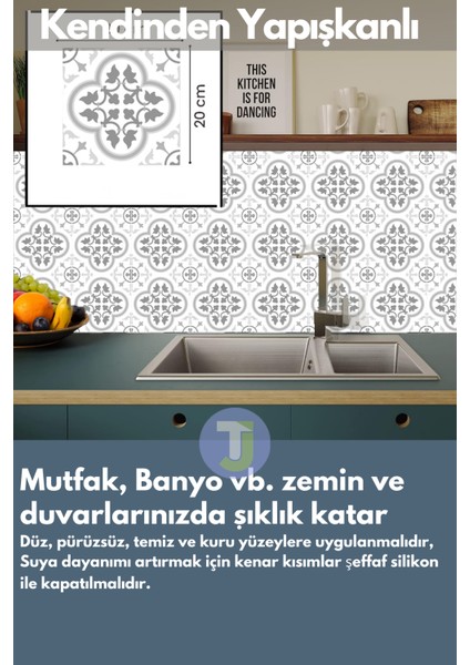 Kendinden Yapışkanlı Karo Pvc Mutfak Banyo Tezgah Kaplama Sticker 6 Adet 20 cm × 20 cm