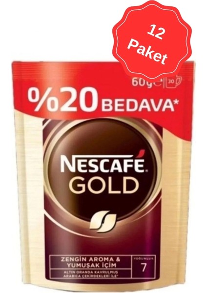 Nescafe Gold Çözülebilir Kahve Ekopaket %20 Bedava 60 g x 12 Adet