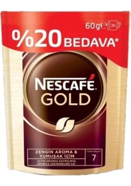 Nescafe Gold Çözülebilir Kahve Ekopaket %20 Bedava 60 g x 12 Adet