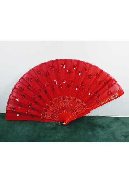 Yelpaze Şık Serinletici Pullu YELPAZE-877-13 Kırmızı