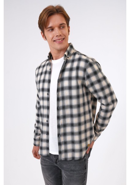 Siyah Regular Fit Pamuklu Ekoseli Gömlek