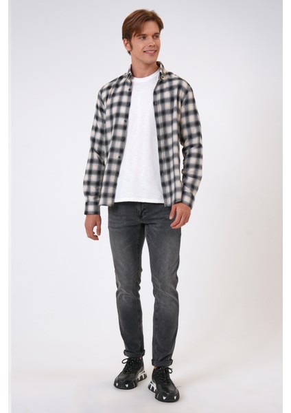 Siyah Regular Fit Pamuklu Ekoseli Gömlek modelleri