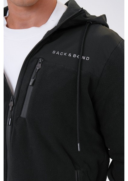 Back And Bond Siyah Regular Fit Kapüşonlu Yaka Polar Ceket Mont