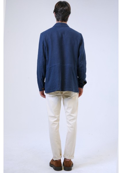 Lacivert Regular Fit Gömlek Yaka Keten Ceket indirimleri