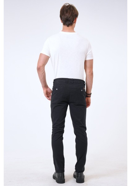 Back And Bond Siyah Slim Fit Pamuklu Armürlü Chino Pantolon