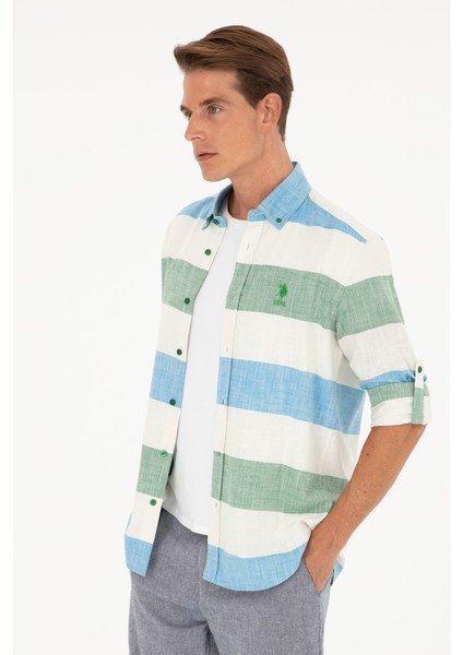 Erkek Yeşil Gömlek Desenli 50283348-VR054