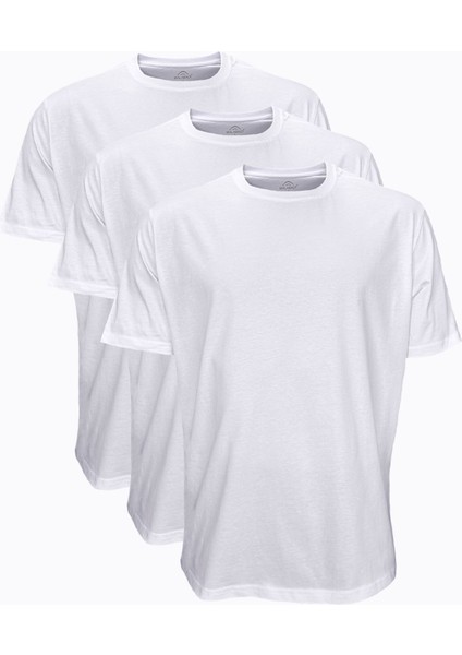 Beyaz 3 Lü Erkek Tişört Loose Fit / %100 Pamuk Bol Rahat Kesim 3M6040