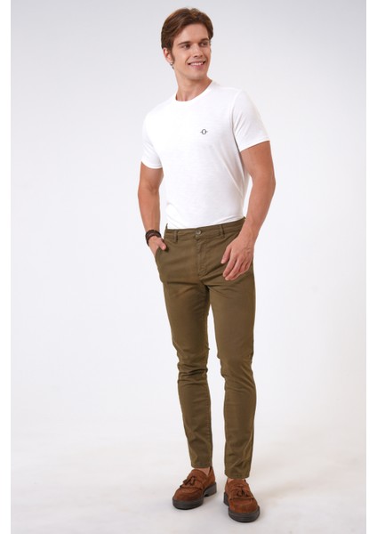 Haki Slim Fit Pamuklu Chino Pantolon