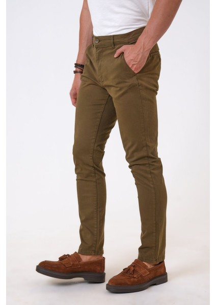 Haki Slim Fit Pamuklu Chino Pantolon