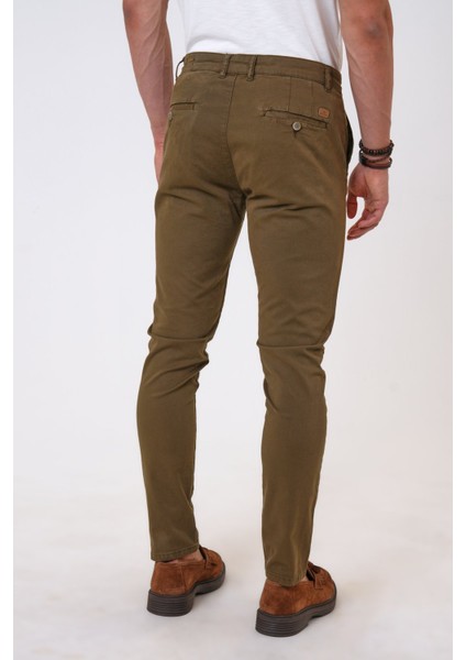 Haki Slim Fit Pamuklu Chino Pantolon
