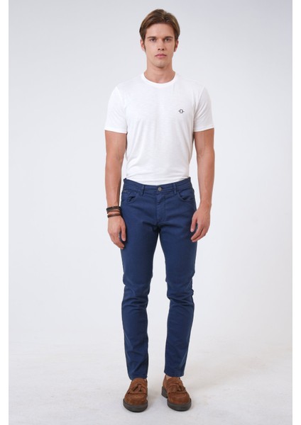 Lacivert Slim Fit 5 Cepli Pamuklu Denim Pantolon
