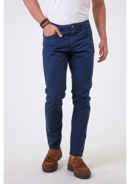Lacivert Slim Fit 5 Cepli Pamuklu Denim Pantolon modelleri