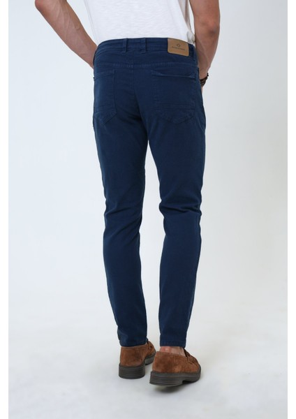 Lacivert Slim Fit 5 Cepli Armürlü Pamuklu Chino Pantolon modelleri