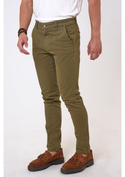 Yeşil Slim Fit Pamuklu Armürlü Chino Pantolon fiyatları