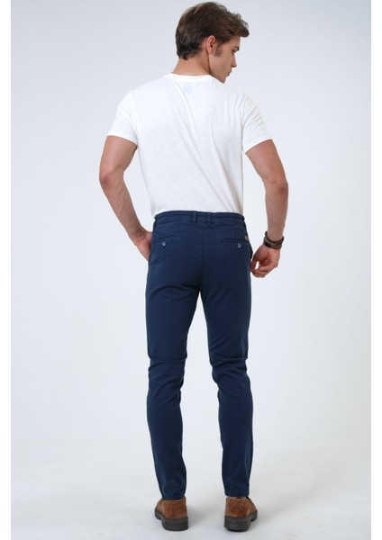 Back And Bond Lacivert Slim Fit Pamuklu Armürlü Chino Pantolon