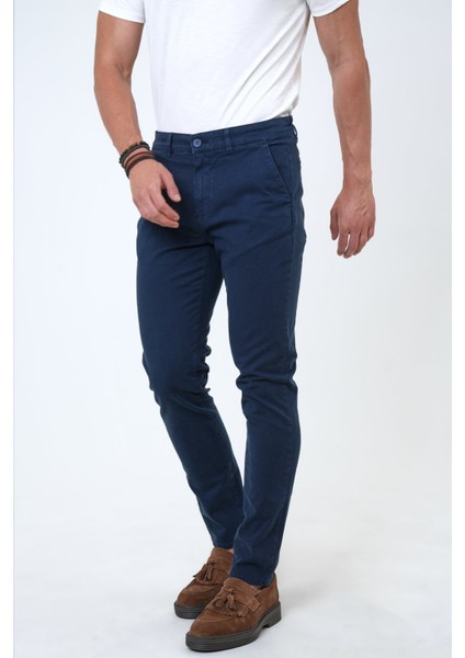 Lacivert Slim Fit Pamuklu Armürlü Chino Pantolon fiyatları