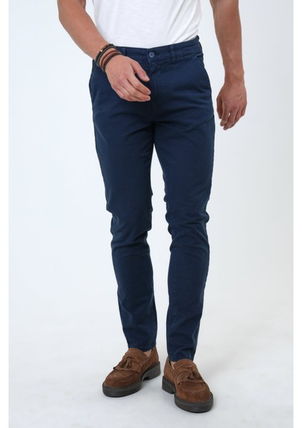 Lacivert Slim Fit Pamuklu Armürlü Chino Pantolon modelleri