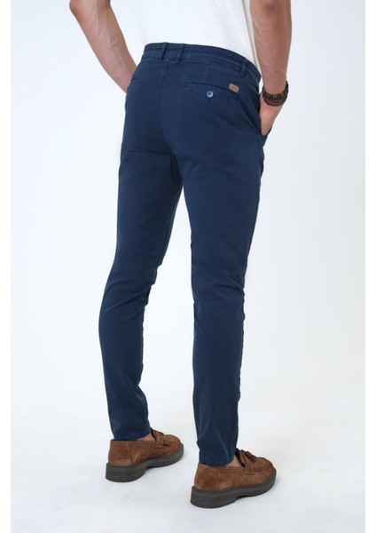 Lacivert Slim Fit Pamuklu Armürlü Chino Pantolon fırsatları