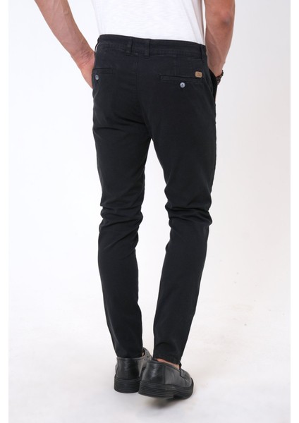 Siyah Slim Fit Pamuklu Armürlü Chino Pantolon modelleri