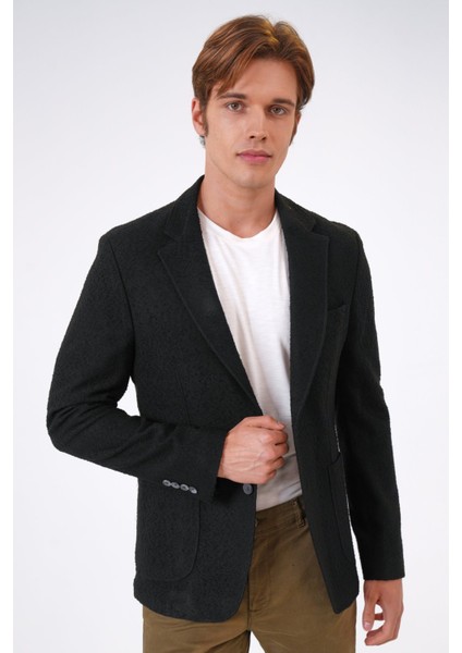Siyah Slim Fit Mono Yaka Ceket