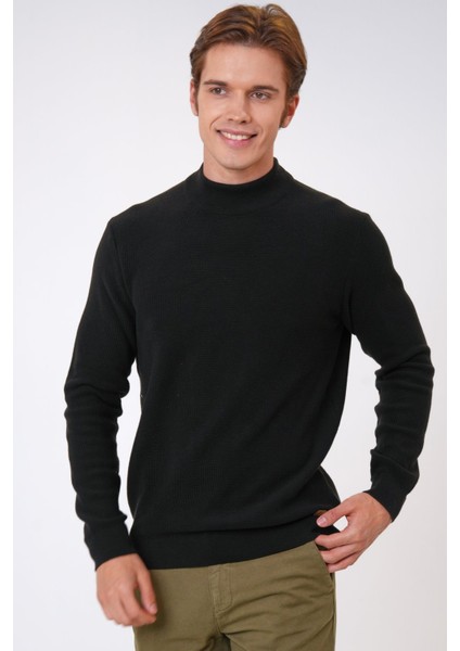 Siyah Regular Fit Pamuklu Yarım Balıkçı Yaka Triko Kazak fiyatları