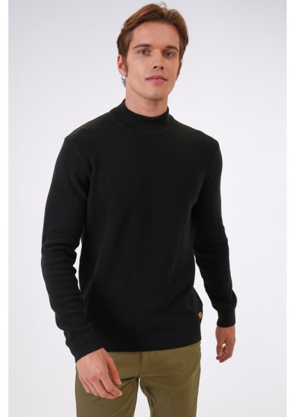 Siyah Regular Fit Pamuklu Yarım Balıkçı Yaka Triko Kazak modelleri