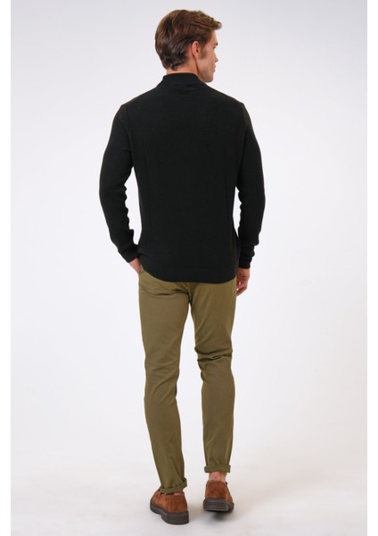 Siyah Regular Fit Pamuklu Yarım Balıkçı Yaka Triko Kazak indirimleri