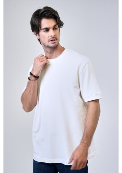 Beyaz Relaxed Fit %100 Pamuk Kısa Kollu Bisiklet Yaka Sweatshirt fiyatları