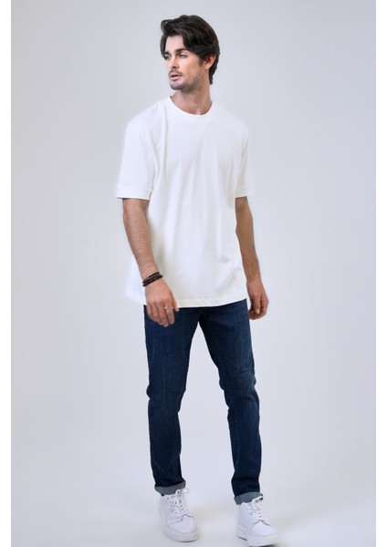 Beyaz Relaxed Fit %100 Pamuk Kısa Kollu Bisiklet Yaka Sweatshirt fırsatları