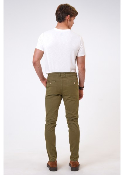 Yeşil Slim Fit Pamuklu Armürlü Chino Pantolon indirimleri