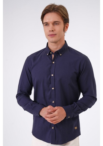 Lacivert Slim Fit %100 Pamuk Kolay Ütülenebilir Oxford Gömlek fiyatları