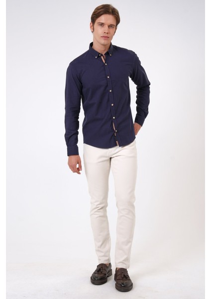Lacivert Slim Fit %100 Pamuk Kolay Ütülenebilir Oxford Gömlek fırsatları
