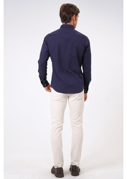 Lacivert Slim Fit %100 Pamuk Kolay Ütülenebilir Oxford Gömlek indirimleri