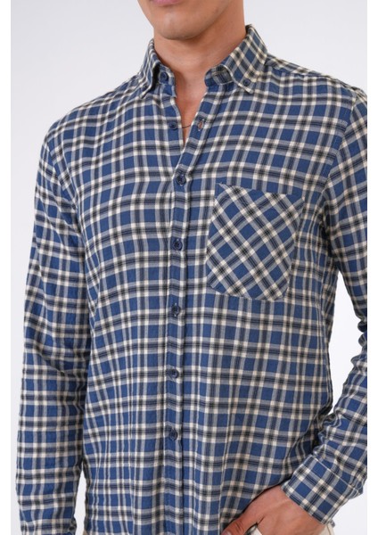 Lacivert Regular Fit Pamuklu Ekoseli Gömlek fiyatları