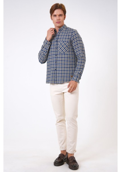 Lacivert Regular Fit Pamuklu Ekoseli Gömlek modelleri