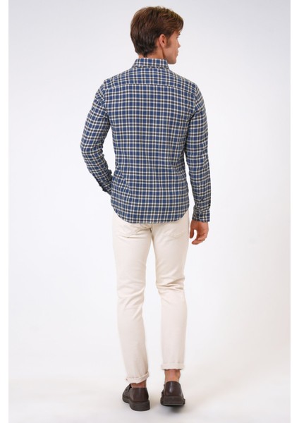 Lacivert Regular Fit Pamuklu Ekoseli Gömlek fırsatları