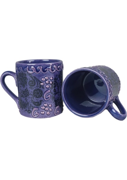 Espresso Fincan 2 Kişilik 2 Parça Otantik Kabartma Desen Çini