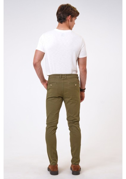 Yeşil Slim Fit Pamuklu Armürlü Chino Pantolon indirimleri