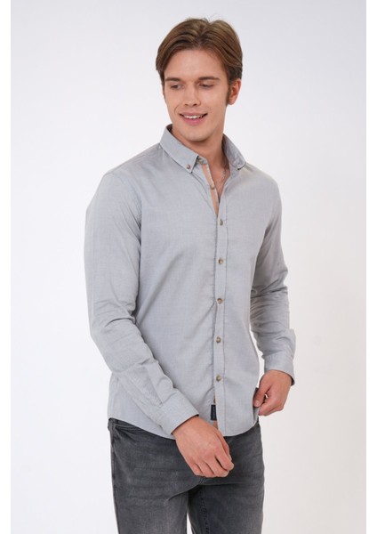 Gri Slim Fit %100 Pamuk Kolay Ütülenebilir Oxford Gömlek fiyatları